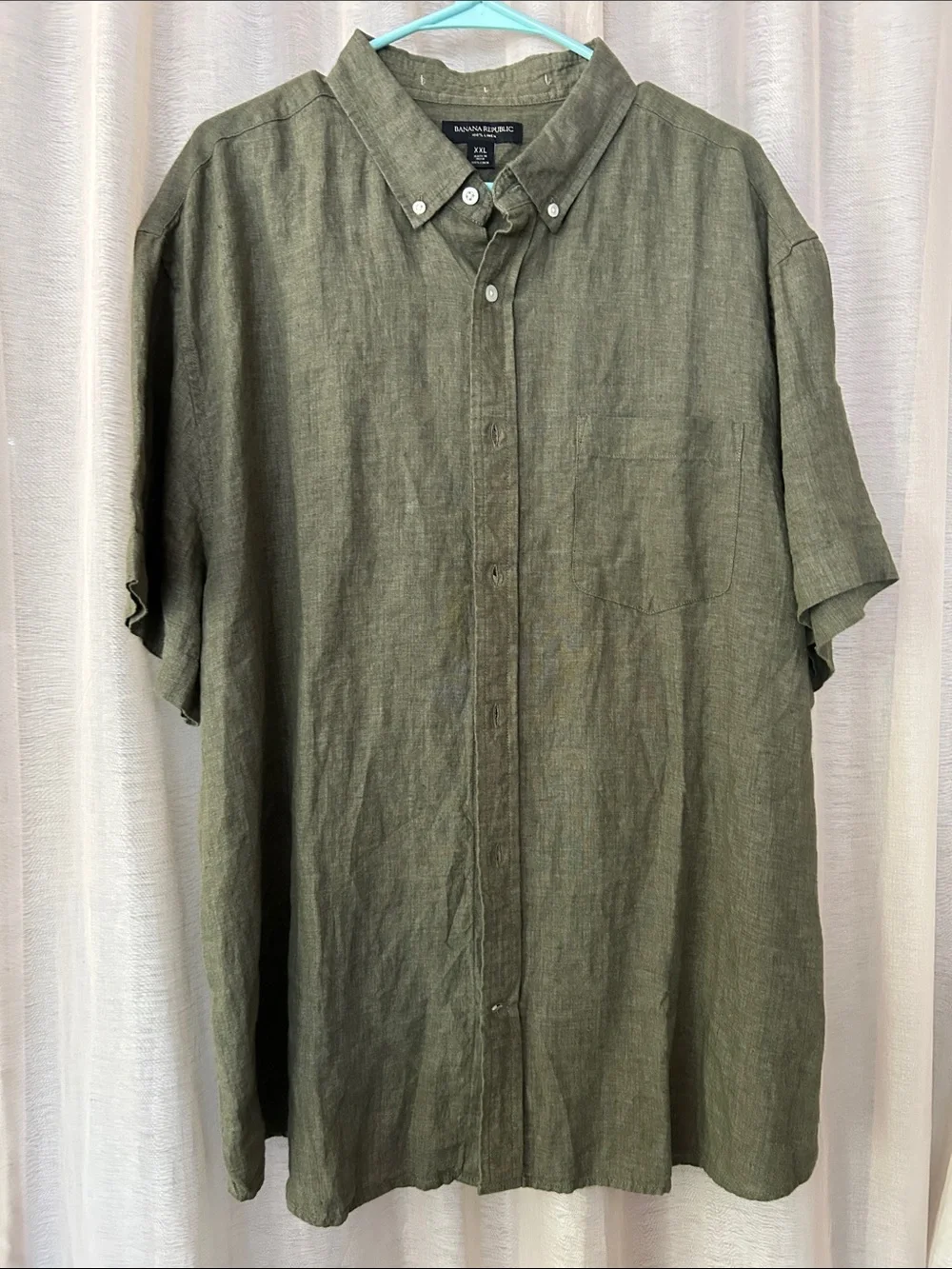 Moss green linen button down shirt, xxl